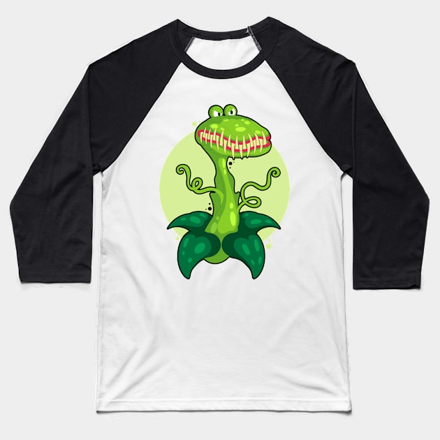 Flytrap Cartoon Illustration Crocodile Baseball T-Shirt by Mako Design 